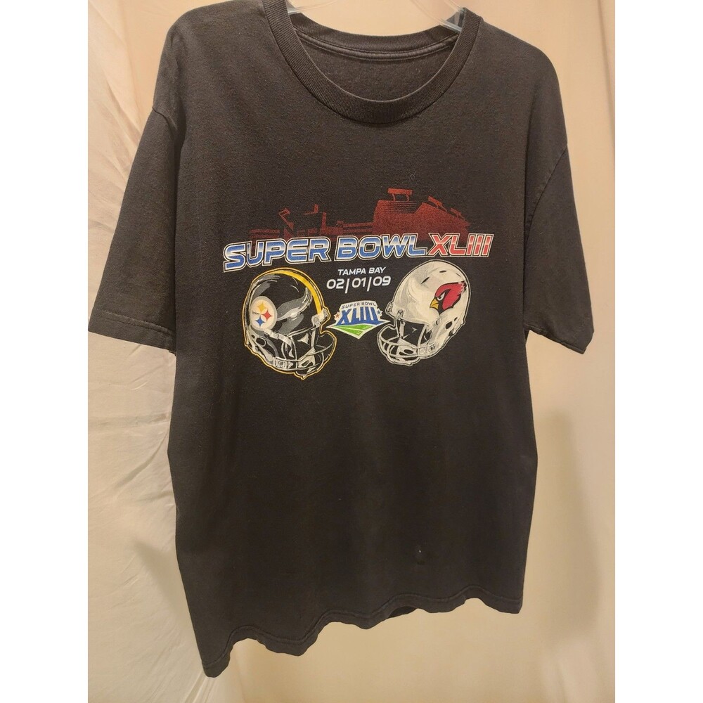 NFL Super Bowl XLIII 43 Black T-Shirt Pittsburgh Steelers Arizona 2009 Men L